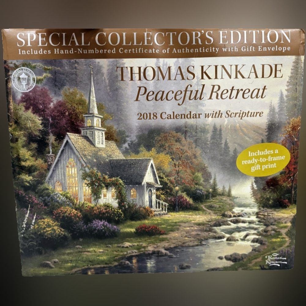 New Special Collector's Edition Thomas Kinkade Peaceful Retreat 2018 Calendar Wi